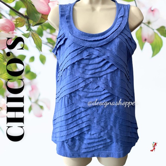 Chico's Pretty Blue Layered Tank Top Unique Layered front Size M/L - Picture 7 of 8